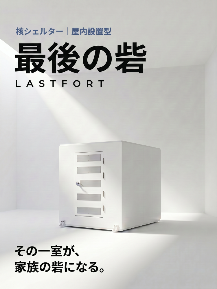 室内に据え置かれた屋内設置型核シェルター「最後の砦 LASTFORT」