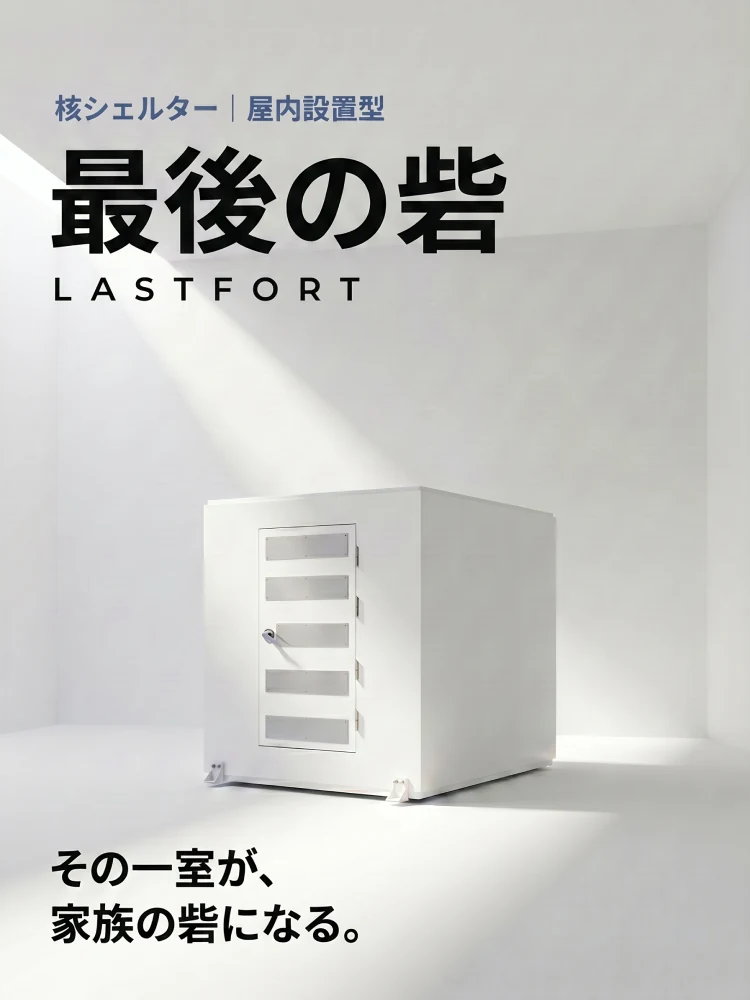 室内に据え置かれた屋内設置型核シェルター「最後の砦 LASTFORT」